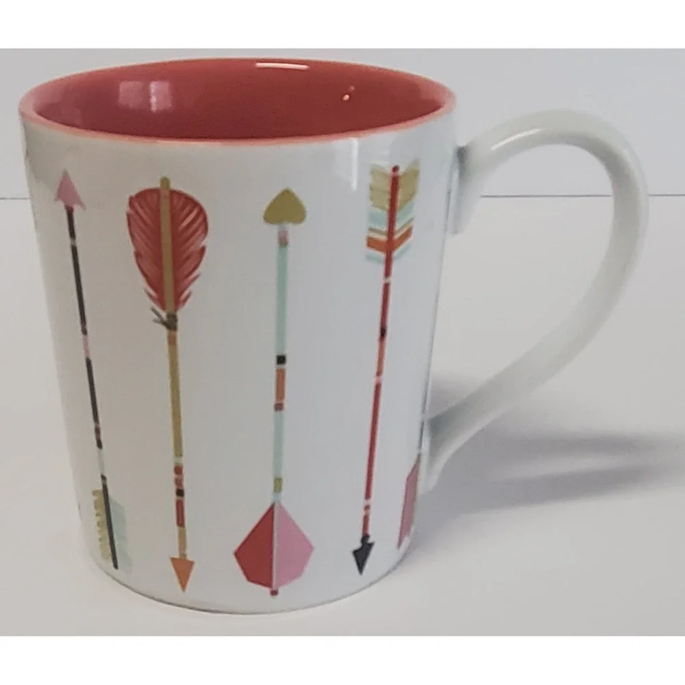 Paper Source Arrows Darts Coffee Mug Coral Interior 2013 Crm/Pink/Olive/Aqua Cup